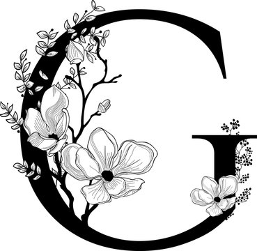 Vector Hand Drawn floral G monogram and logo