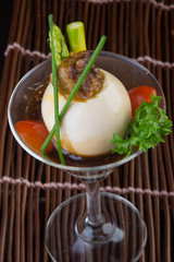 japanese cuisine. japanese boiled egg on the background