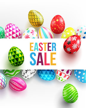 Easter Day banner background template with Colorful Painted Easter Eggs and space for your text.Vector illustration EPS10
