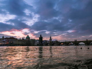 Fototapeta na wymiar Early morning scenic view of the famous Charles Bridge. Vltava. Prague. Czech Republic.