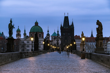 Fototapeta na wymiar Charles Bridge in Prague, Czech Republic during blue hour.