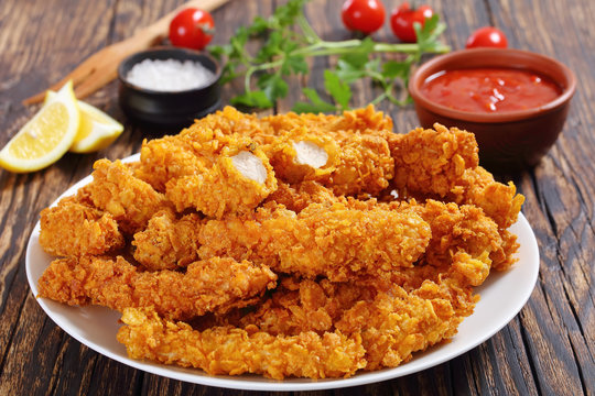 close-up of crispy fried chicken breast