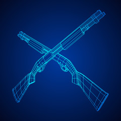 Shotgun rifle hunting carbine wireframe low poly mesh vector illustration