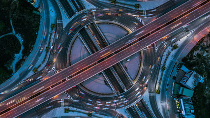 Expressway top view, Top view over the highway, expressway and motorway at night, Aerial view...