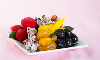 preserved fruits & Dried fruits. Food Snack on a Background