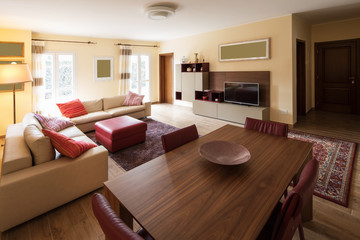 Detail of chairs and table in living room