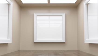 3D rendering Of Realistic Modern Gallery Room With Big Empty Frame