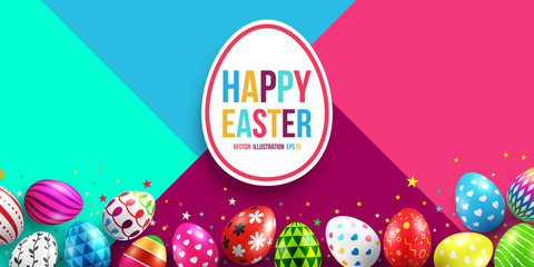 Happy Easter Day with Colorful Painted Easter Eggs.Vector illustration EPS10