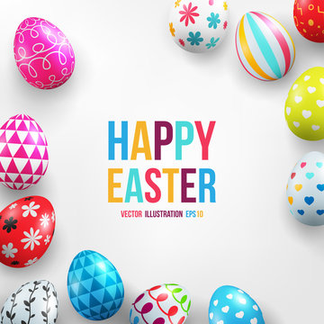 Happy Easter Day with Colorful Painted Easter Eggs on white background.Vector illustration EPS10