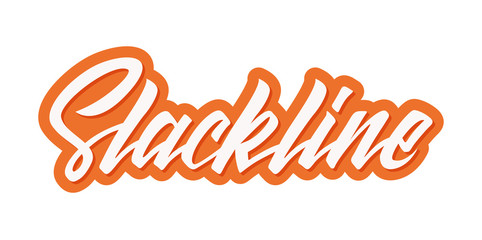 Slackline orange lettering logo isolated on white background. Modern calligraphy vector illustration for design t-shirts, banners, labels, apparel, competition.