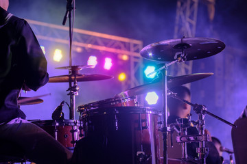 Concert / View of drum in concert at night. Movement, Soft focus.