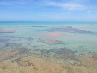 Drone view of Cumuruxatiba, Bahia, Brazil