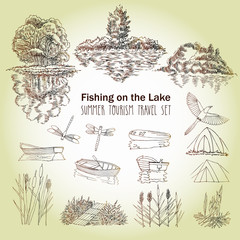 Fishing on the lake background with boat