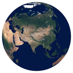 Earth from space. Satellite image of planet Earth. Photo of globe. Isolated physical map of Eurasia (China, Russia, India, Turkey, Japan, Indonesia, Germany). Elements of this image furnished by NASA.