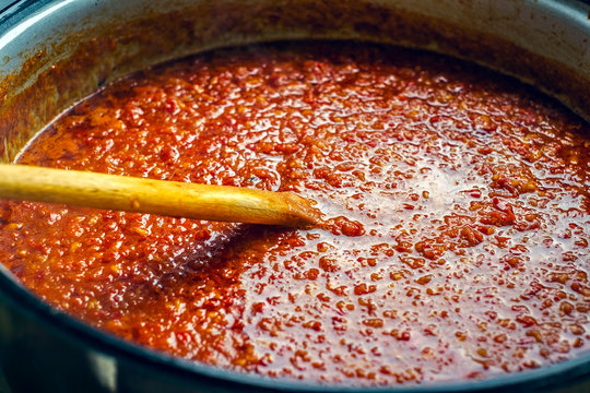 zacusca preparation - romanian traditional vegetable stew