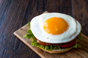 Homemade Double Hamburger with Egg, Lettuce and Tomatoes.