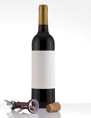 Isolated Red Wine Bottle in a White Background, White Label
