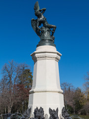Fototapeta na wymiar Fountain of Fallen Angel, highlight of Buen Retiro Park. Buen Retiro Park. Madrid, Spain