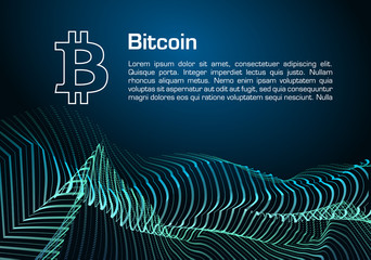 Bitcoin vector background in blue color with green curves
