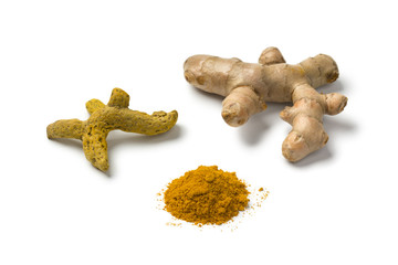Fototapeta premium Fresh, dried and powder turmeric