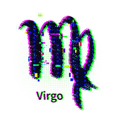 Virgo zodiac sign with grunge and glitch effect