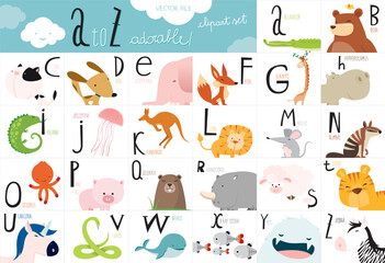 Cute animal vector Alphabet table