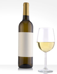 Isolated White Wine Bottle in a White Background and Glass