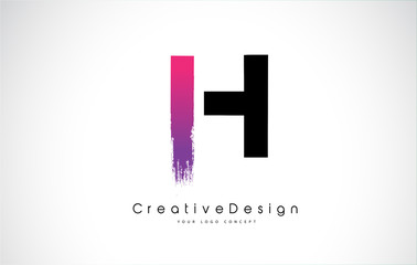 H Letter Logo Design with Creative Pink Purple Brush Stroke.