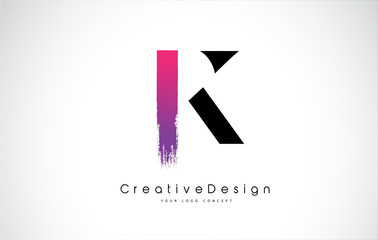 K Letter Logo Design with Creative Pink Purple Brush Stroke.