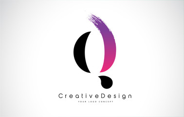 Q Letter Logo Design with Creative Pink Purple Brush Stroke.
