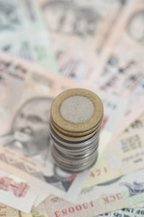 Indian Currency Rupee Notes and Coins