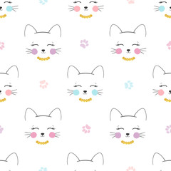 Seamless cute cats pattern. Vector background for kids.
