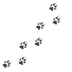 Vector illustration. Wolf Paw Prints Track Logo. Black on White background. Animal paw print with claws. © OnD