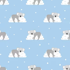 Fotobehang Slapende dieren Naadloos patroon met schattige slapende koala& 39 s op de wolken. Vector achtergrond  © Afanasia