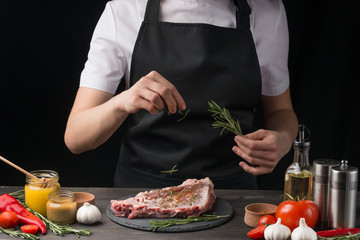 chef chef and raw pork ribs