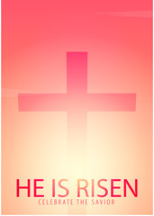 He is Risen. Celebrate the savior. Easter Church banner with cross, christian motive. Vector illustration