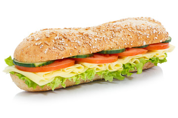 Sandwich Baguette Vollkorn Brötchen belegt mit Käse freigestellt Freisteller