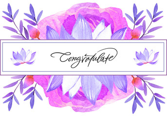 Fototapeta na wymiar watercolor violet lotus flowers frame isolated on white background