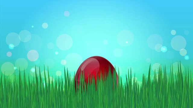 Cartoon crazy jumping easter egg in a green grass