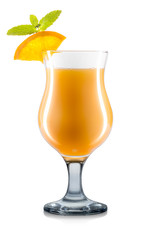 Mimosa cocktail or mocktail in classical glass with orange and mint isolated on white background. Clipping path