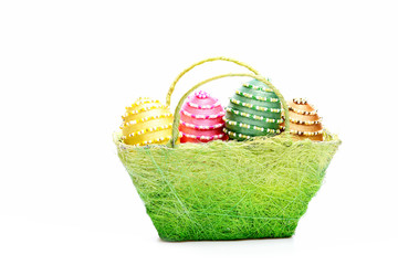 Easter symbol in green color. Easter decor: cloth basket