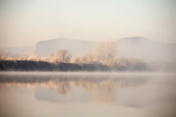 Morning on the river early morning fog