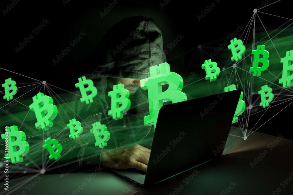 Poster hacker man in the dark using computer to hack data and information system