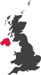 Map of United Kingdom split into individual countries. Highlighted Northern Ireland.