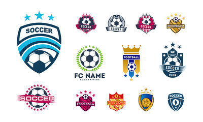 Set of Various Soccer Football Badge logo designs, Soccer Emblem logo template vector illustration