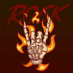 Bony hand and the inscription rock on fire