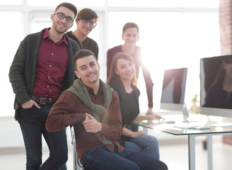 portrait of friendly business team in office.