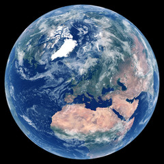 Earth from space. Satellite image of planet Earth. Photo of globe. Isolated physical map of Europe (EU: Germany, France, Italy, United Kingdom (UK), Poland). Elements of this image furnished by NASA. - 196391051