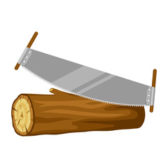 Saw and wood log. Illustration for forestry and lumber industry