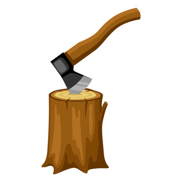 Axe and wood stump. Illustration for forestry and lumber industry